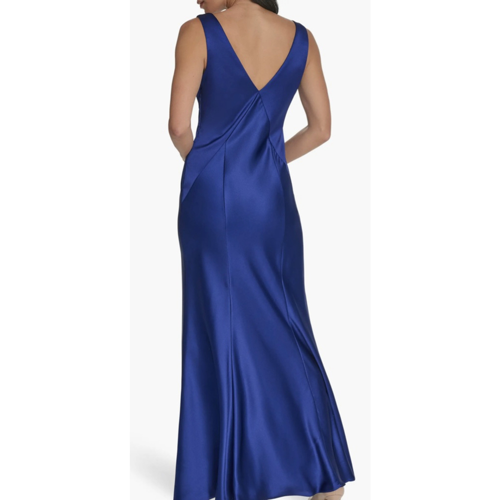 Vince Camuto Blue Satin Evening Gown Size 8 | Formal Maxi Dress Cocktail Wedding - Picture 2 of 5